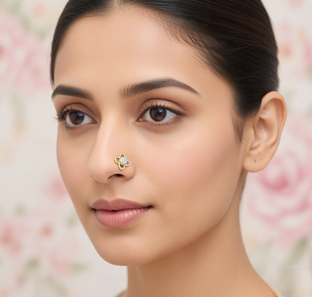 Open Petal Floral Diamond Gold Nose Pin