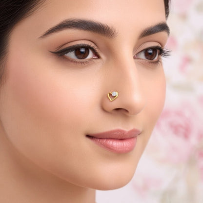 Curved Heart Diamond Gold Nose Pin