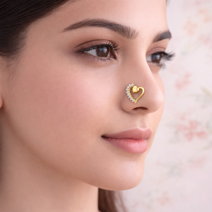 Double Heart Diamond Gold Nose Pin