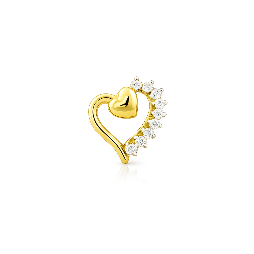 Double Heart Diamond Gold Nose Pin