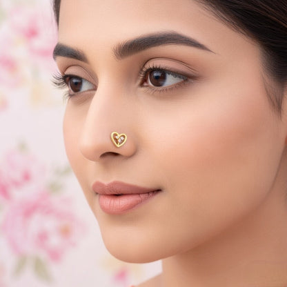 Open Heart Floral Diamond Gold Nose Pin