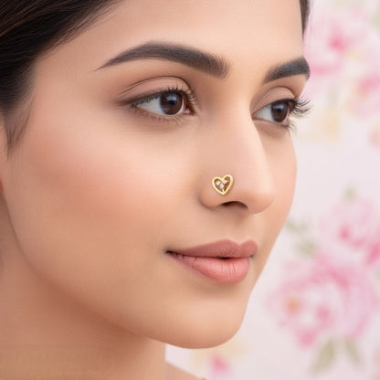 Open Heart Floral Diamond Gold Nose Pin