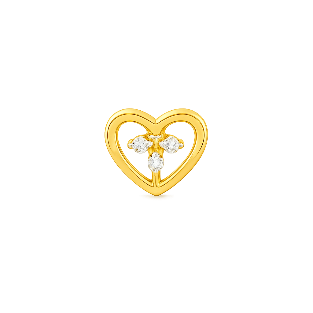 Open Heart Floral Diamond Gold Nose Pin
