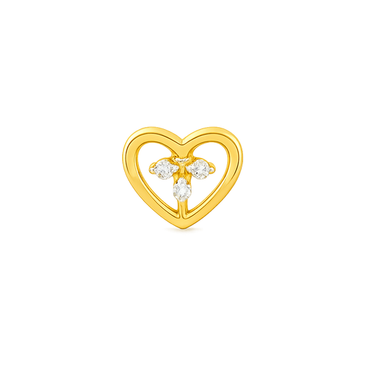 Open Heart Floral Diamond Gold Nose Pin