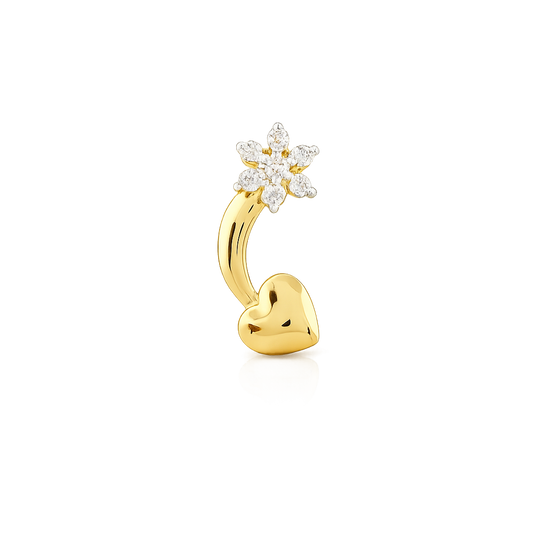 Heart Trail Floral Diamond Gold Nose Pin