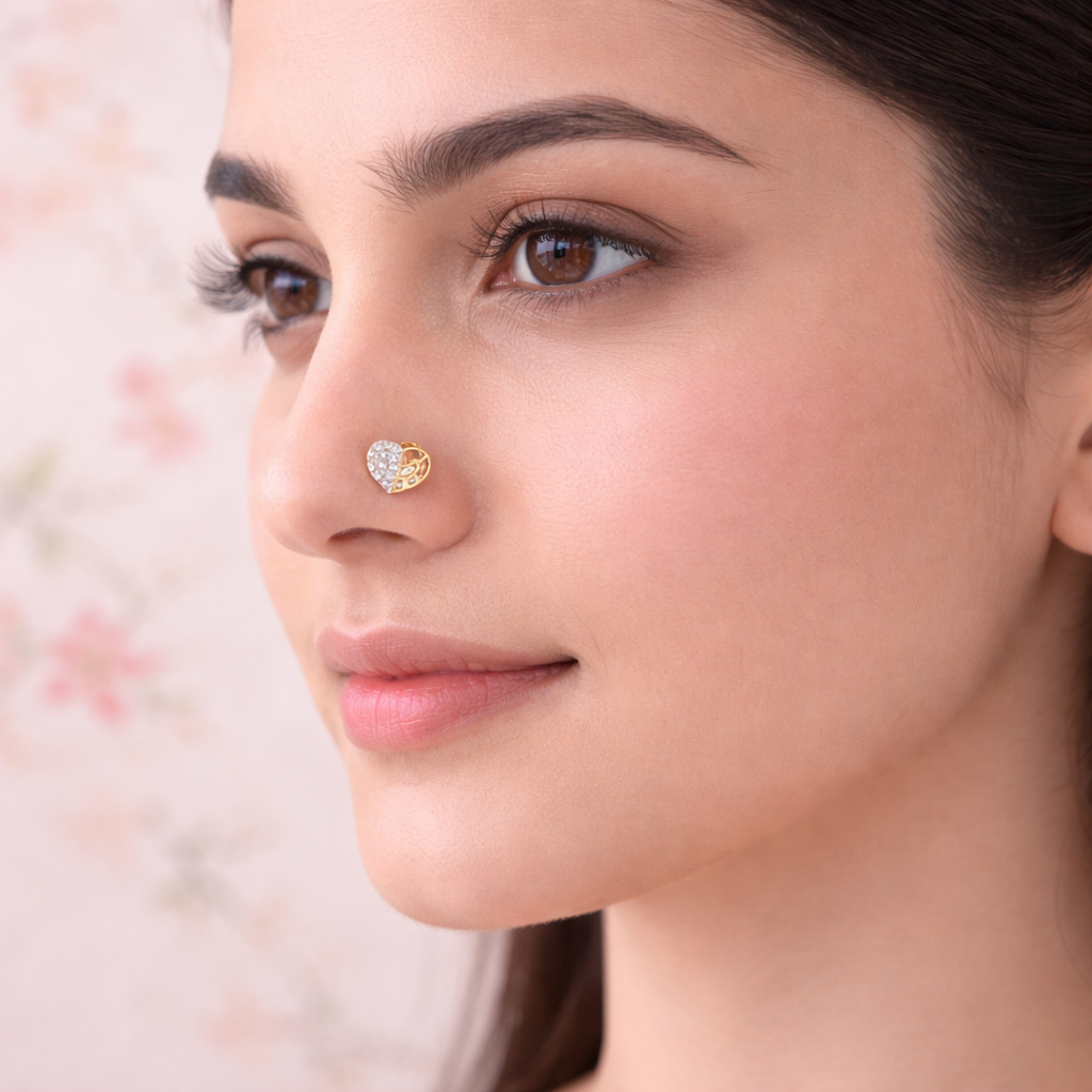 Half-Heart Diamond Gold Nose Pin