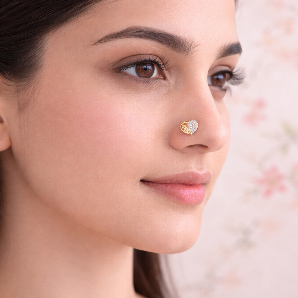 Half-Heart Diamond Gold Nose Pin
