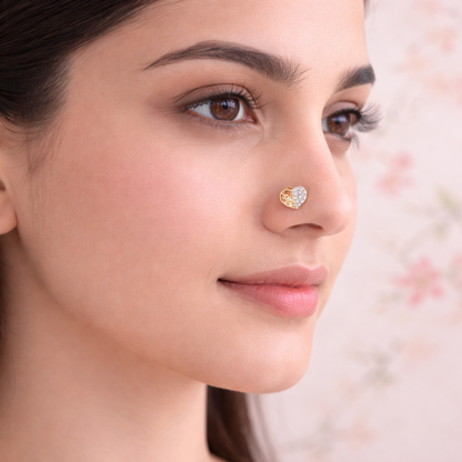 Half-Heart Diamond Gold Nose Pin