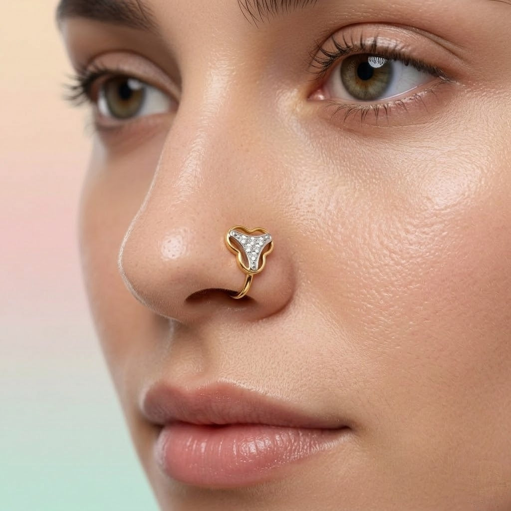 Modern Heart Frame Diamond Gold Nose Pin