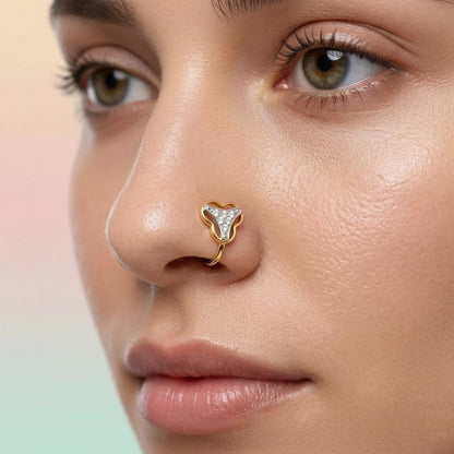 Modern Heart Frame Diamond Gold Nose Pin