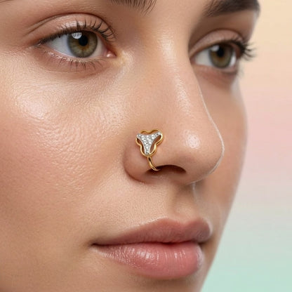 Modern Heart Frame Diamond Gold Nose Pin