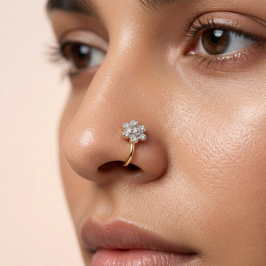 Floral Blossom Diamond Nose Pin