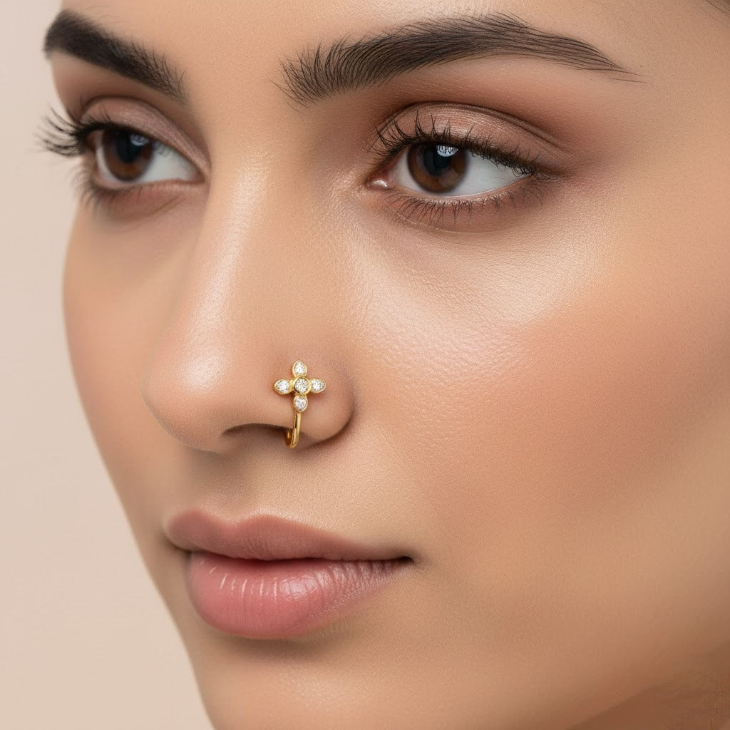 Petite Floral Spark 9K Diamond Gold Nose Pin