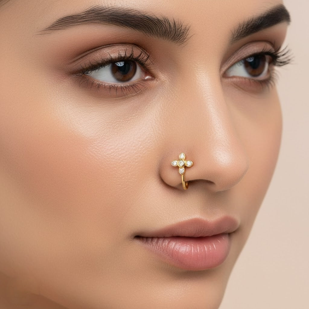 Petite Floral Spark 9K Diamond Gold Nose Pin