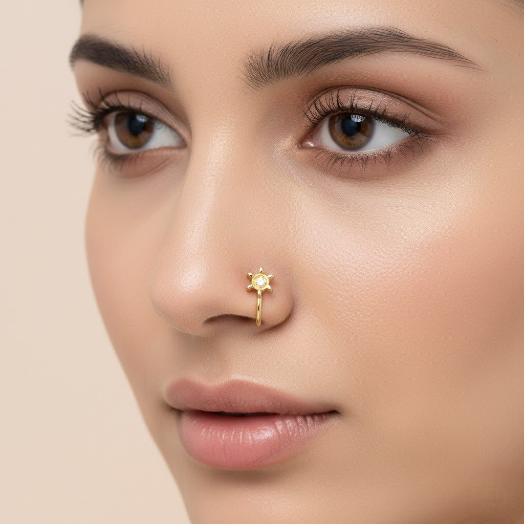 Sun Petal Shine 9K Diamond Gold Nose Pin