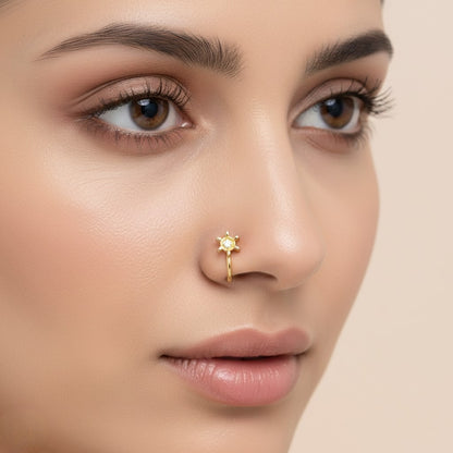 Sun Petal Shine 9K Diamond Gold Nose Pin
