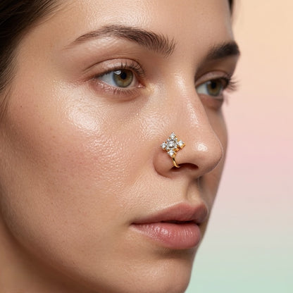 Elegant Spark Diamond Gold Nose Pin