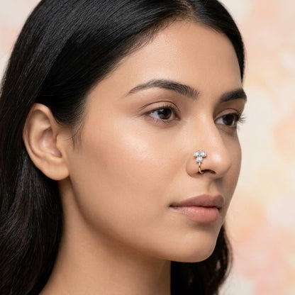 Classic Trio Floral Accent Diamond Gold Nose Pin