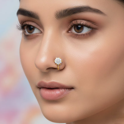 Brilliant Sunflower Cluster Diamond Gold Nose Pin