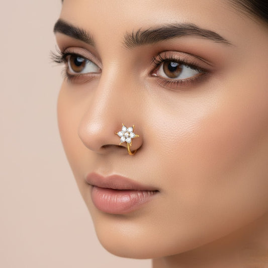 Starlit Blossom Diamond Gold Nose Pin