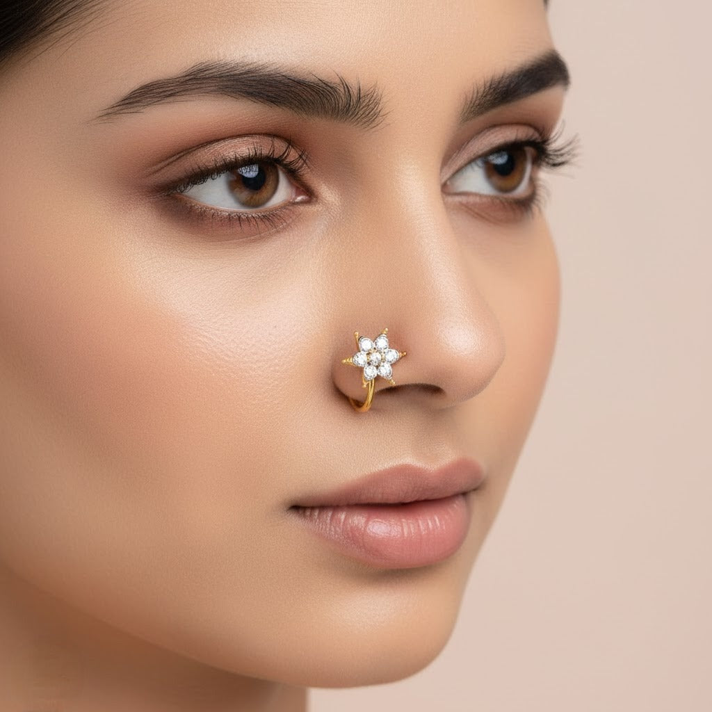 Starlit Blossom Diamond Gold Nose Pin