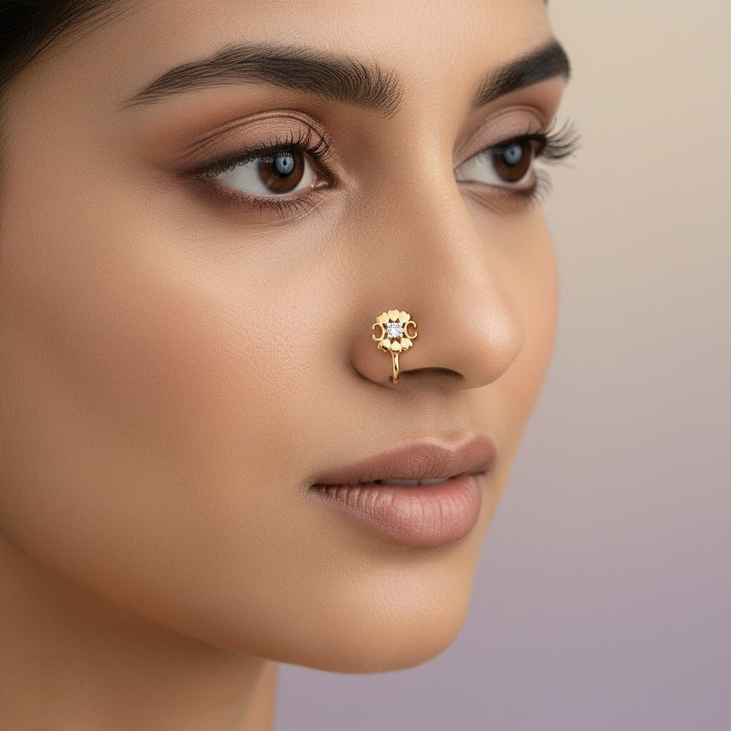 Classic Petal Spark Diamond Gold Nose Pin