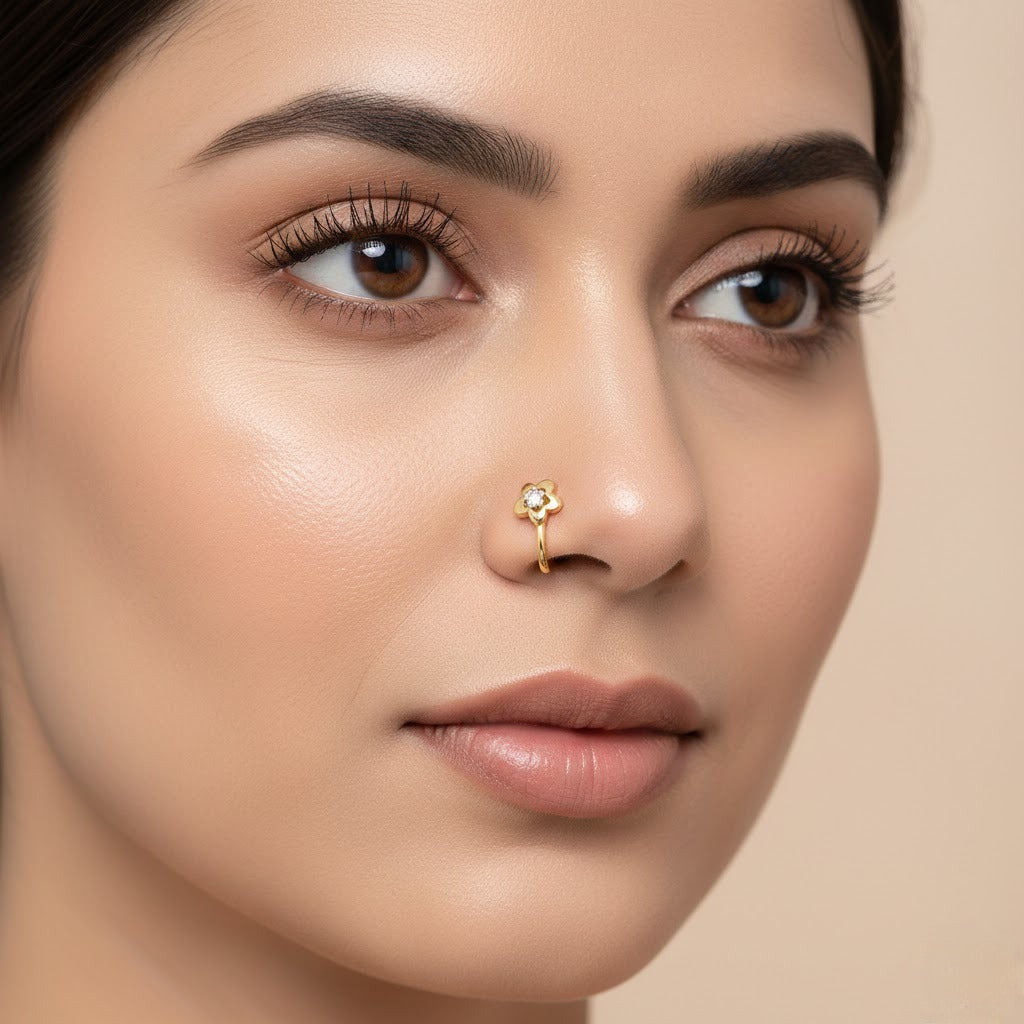 Minimal Blossom Spark 9K Diamond Gold Nose Pin