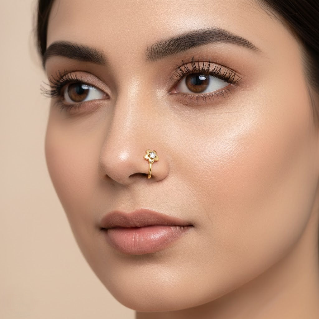 Minimal Blossom Spark 9K Diamond Gold Nose Pin
