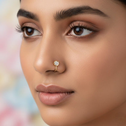 Radiant Sunburst Floral Glow Diamond Gold Nose Pin
