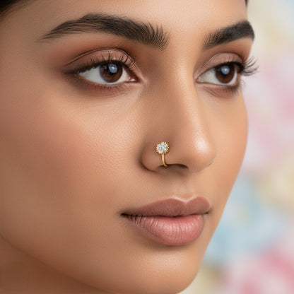 Radiant Sunburst Floral Glow Diamond Gold Nose Pin