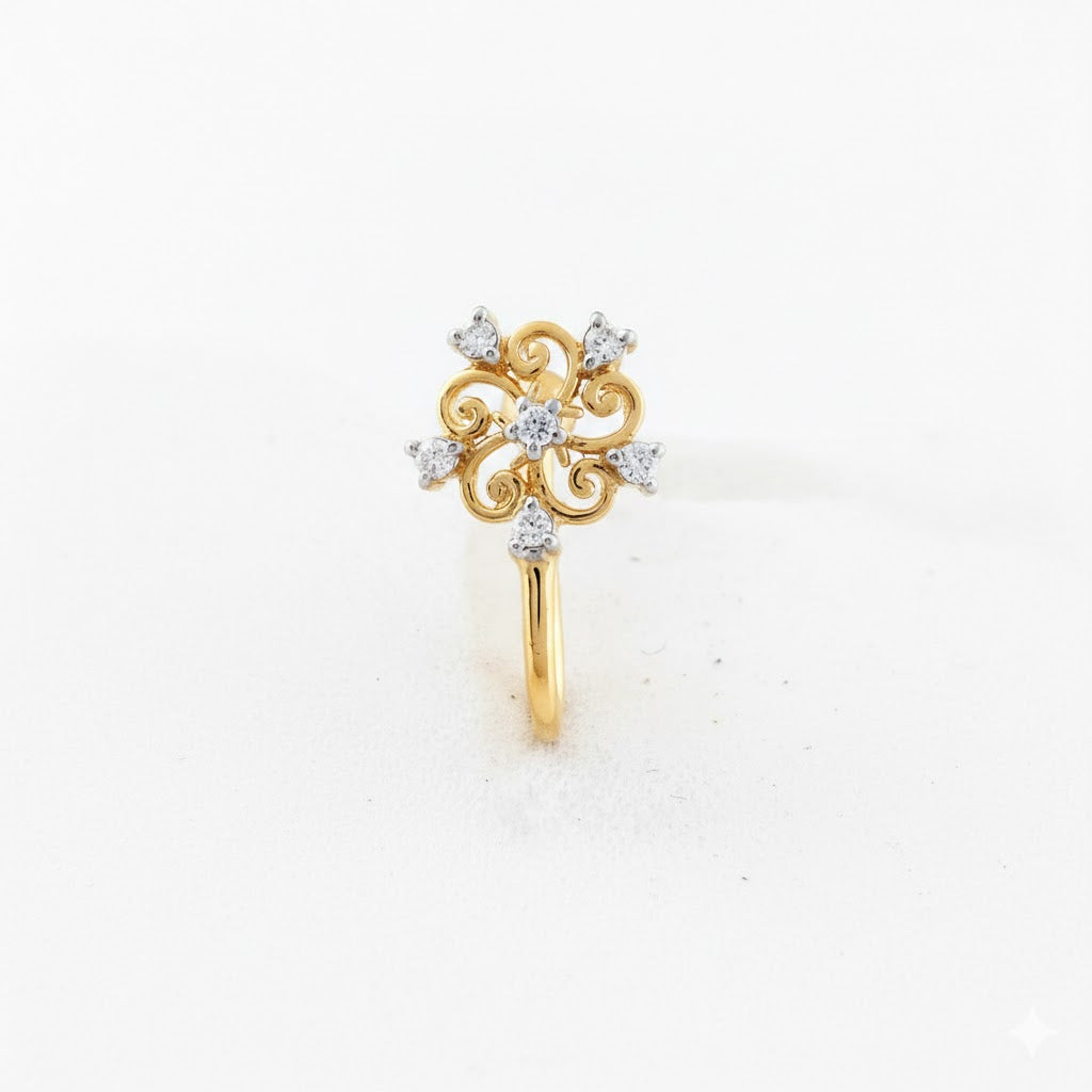 Vintage Swirl Floral Diamond Gold Nose Pin