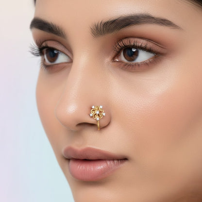 Vintage Swirl Floral Diamond Gold Nose Pin