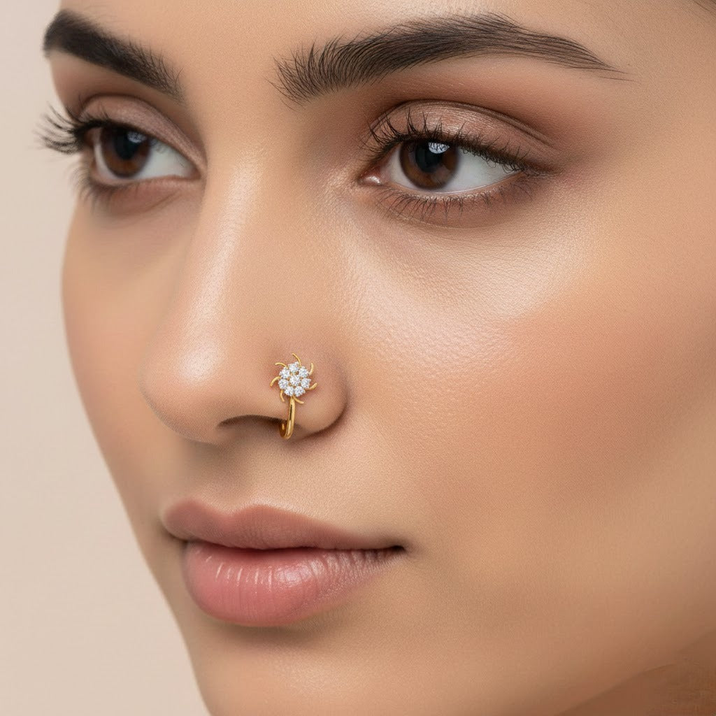 Radiant Swirl Blossom 9K Diamond Gold Nose Pin