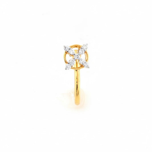 Chic Cross Blossom Halo Diamond Gold Nose Pin