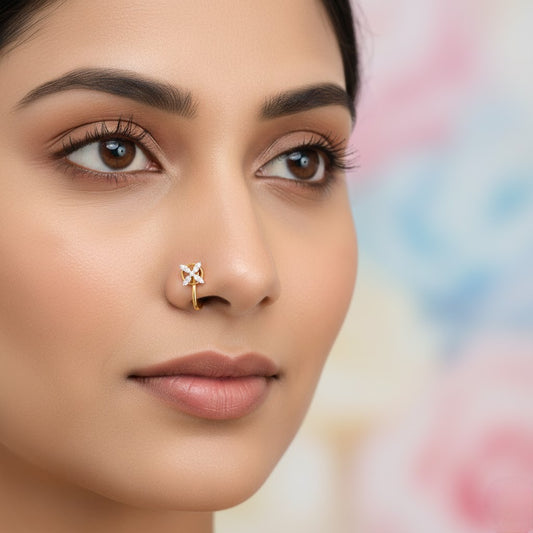 Chic Cross Blossom Halo Diamond Gold Nose Pin