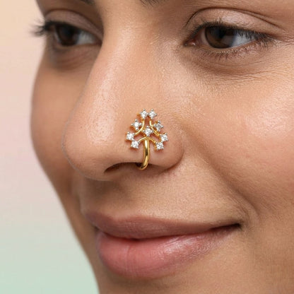 Tree Style Diamond Gold Nose Pin