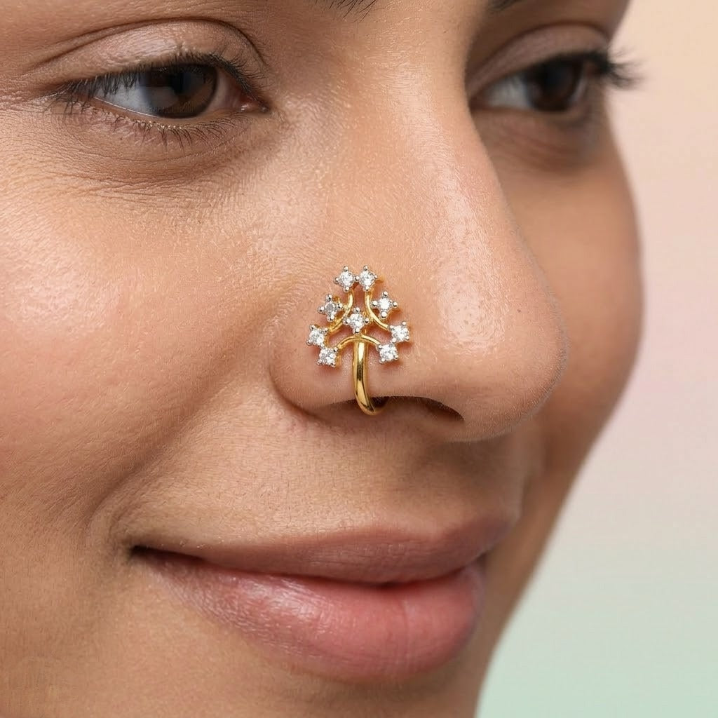 Tree Style Diamond Gold Nose Pin