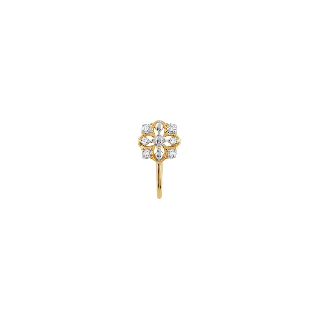 Graceful Clover Spark Diamond Gold Nose Pin