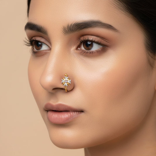 Floral Star Diamond Gold Nose Pin