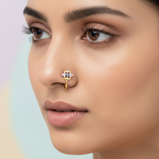 Royal Floral Spark Diamond Gold Nose Pin