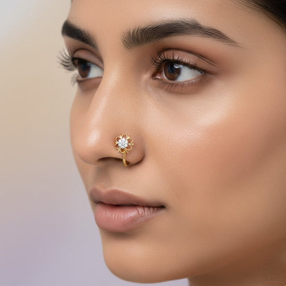 Elegant Floral Cluster Diamond Gold Nose Pin