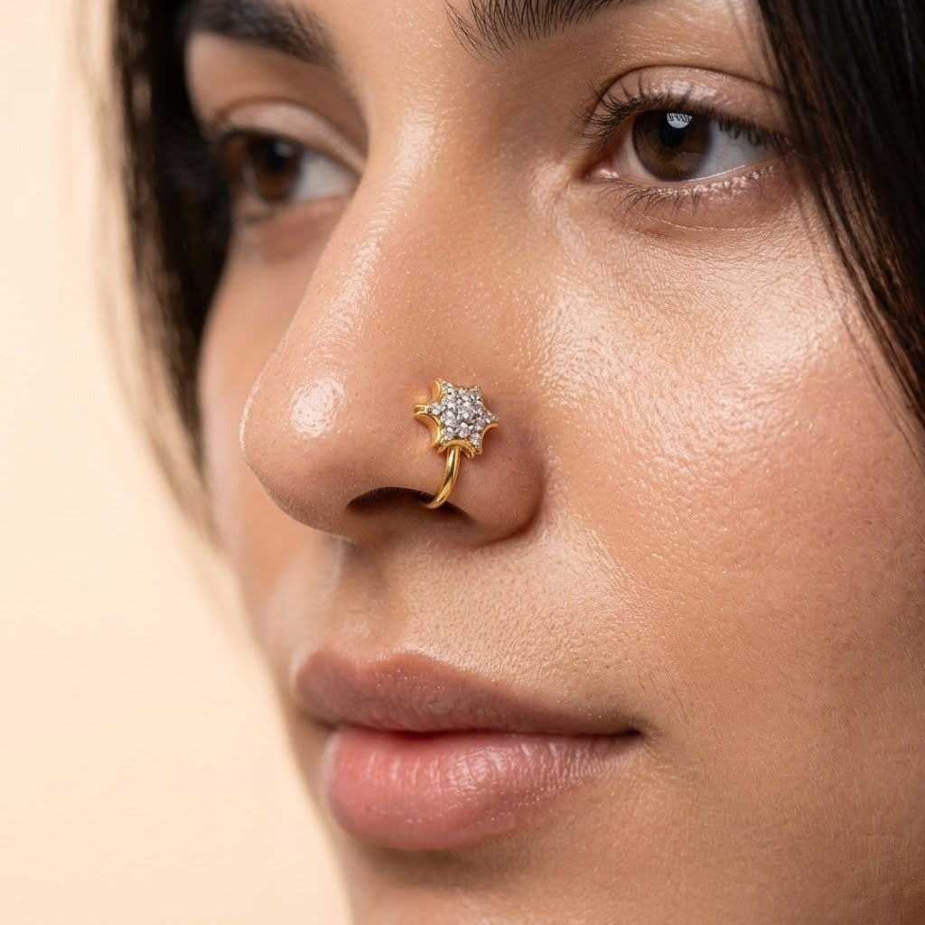 Floral Cluster Diamond Gold Nose Pin