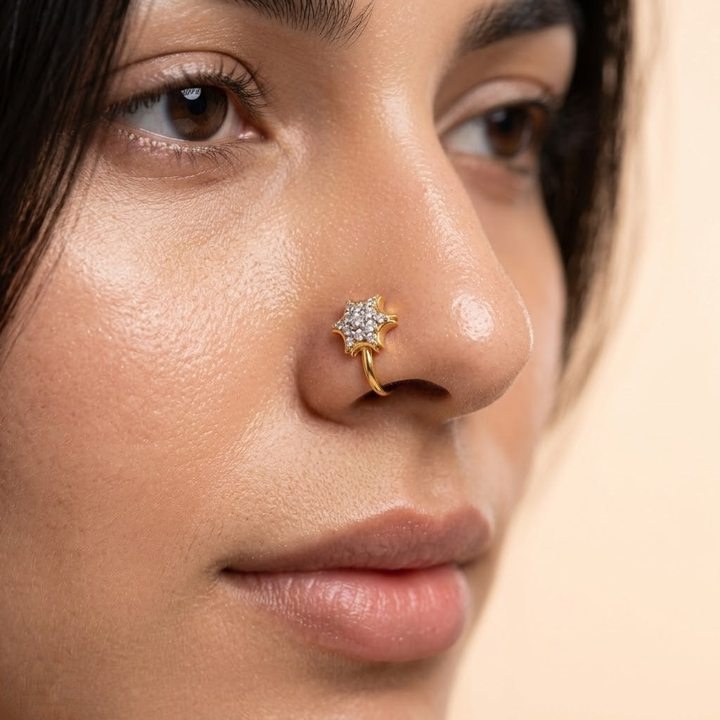 Floral Cluster Diamond Gold Nose Pin