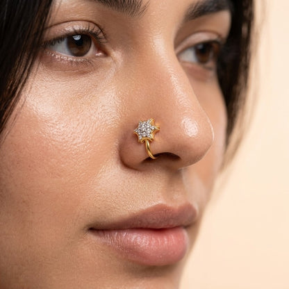 Floral Cluster Diamond Gold Nose Pin