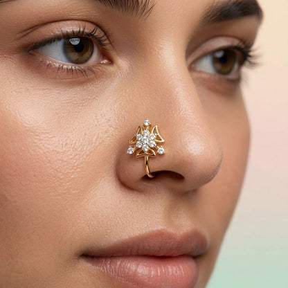Tri-Petal Diamond Gold Nose Pin