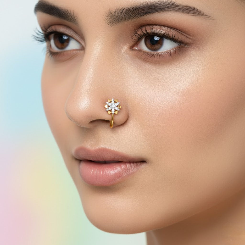 Starburst Floral Shine Diamond Gold Nose Pin