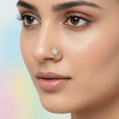 Starburst Floral Shine Diamond Gold Nose Pin