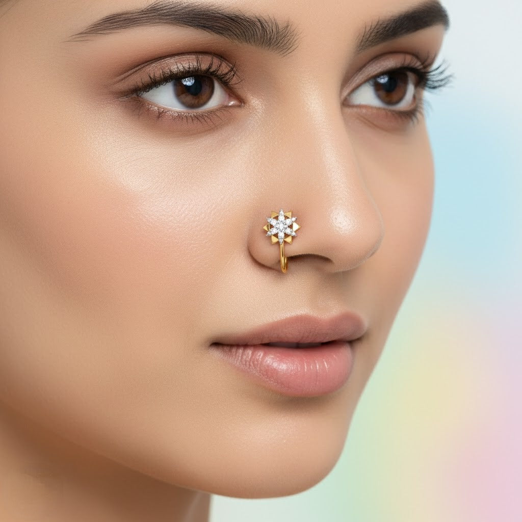 Starburst Floral Shine Diamond Gold Nose Pin