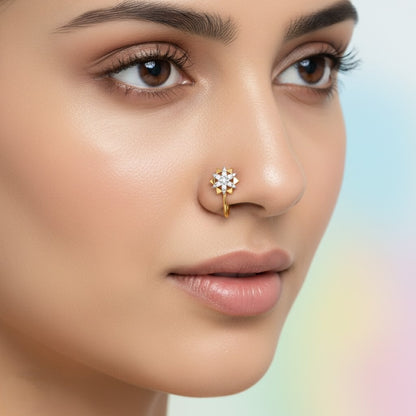 Starburst Floral Shine Diamond Gold Nose Pin