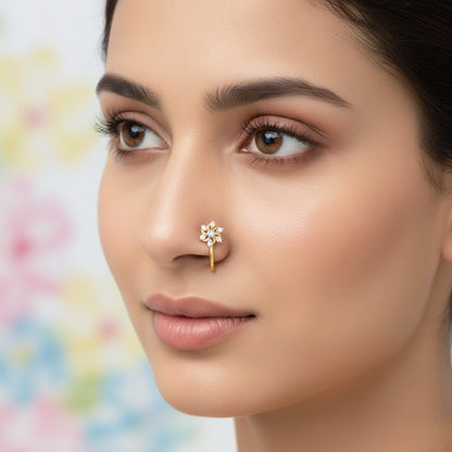 Elegant Flower Diamond Gold Nose Pin